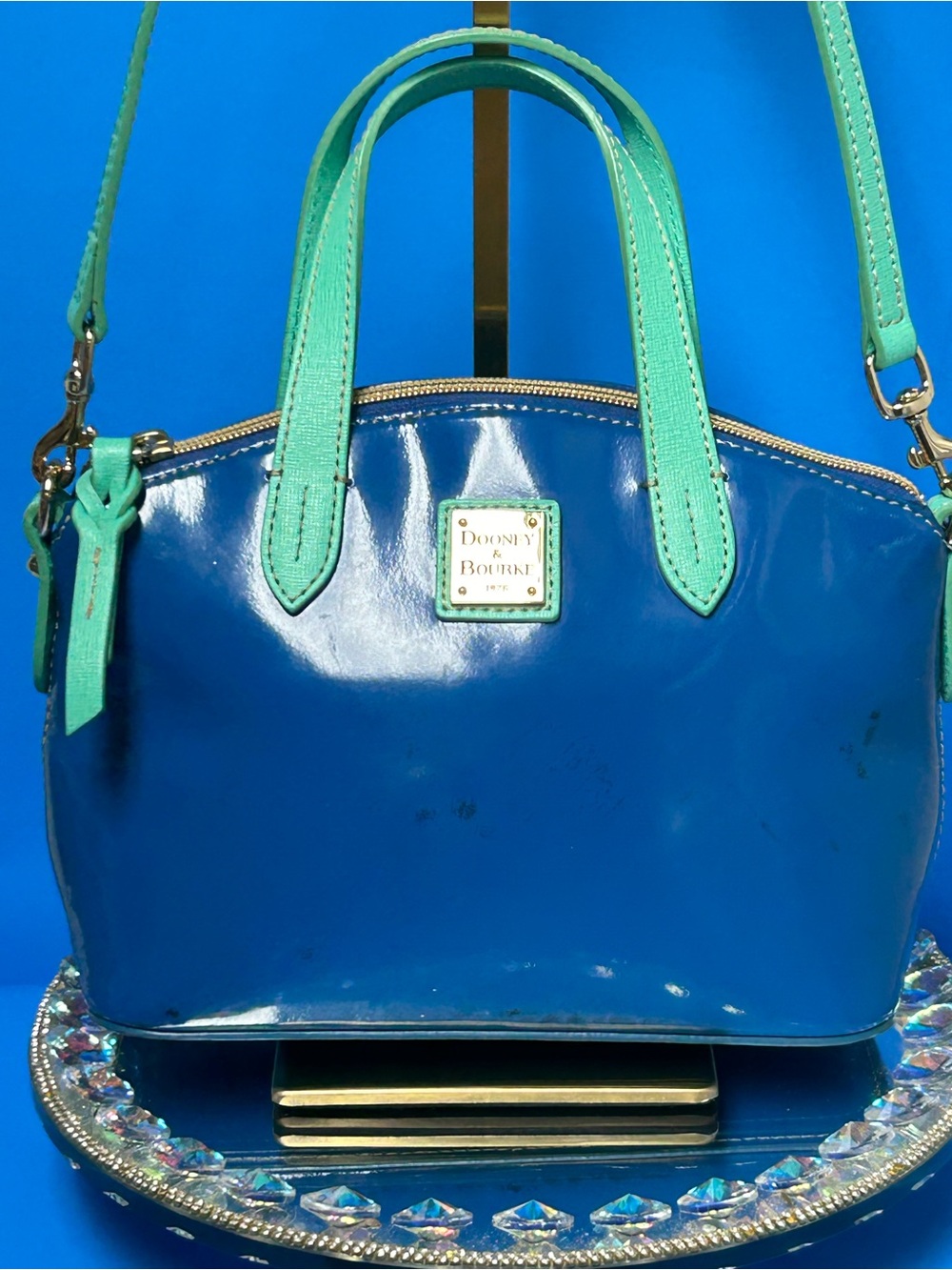 Dooney & Bourke Blue and Green Patent Leather Satchel Approx. 11 x 6 x 4